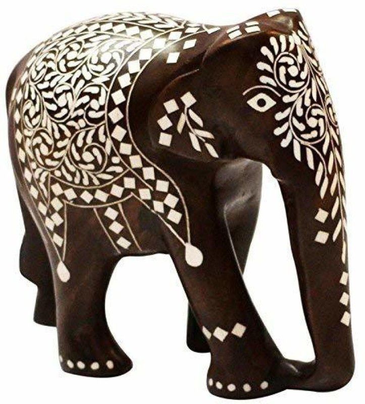 Mars Traders Mars Traders Wooden Handicraft Home Decor Elephant Showpiece 11cm Set of1(colour Brown) Decorative Showpiece - 11 cm  (Wood, Brown, White)