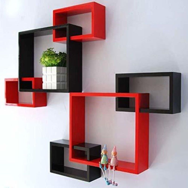 A M Enterprises MDF (Medium Density Fiber) Wall Shelf  (Number of Shelves - 6, Red, Black)
