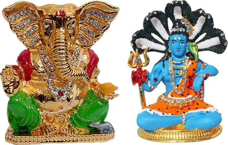 FABZONE Combo Of Ganesha And Shiv Ji Statue For Car dashboard Decorative Showpiece - 8 cm  (Brass, Multicolor)