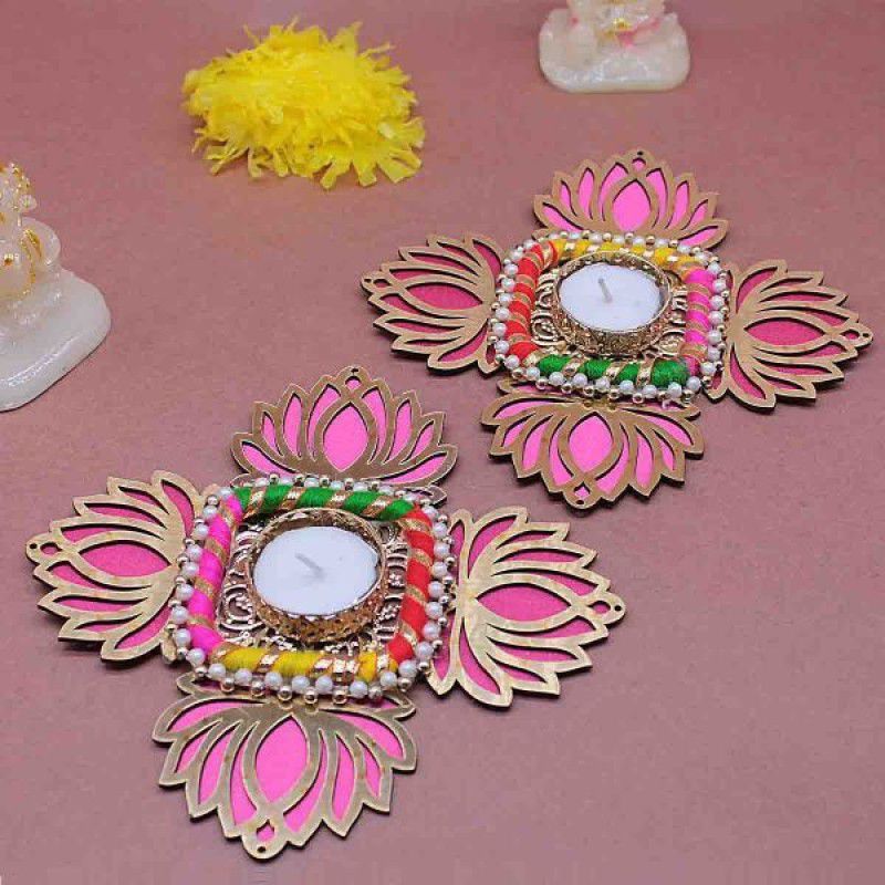 Mykanha Handmade Lotus Decorated T-Light Candle holder (Set of 2 ) Candle  (Multicolor, Pack of 2)