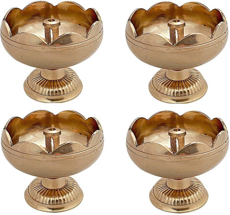 damurhu Flower Design Brass Diya Puja Deepak Oil Lamp (Height 6 cm, Diameter 5.5 cm) -Set of 4 Brass (Pack of 4) Table Diya  (Height: 4 inch)