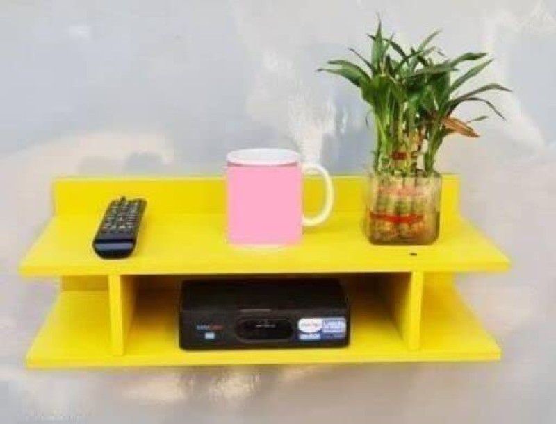 SITARASHOPPEE Setup Box Stand/Set Top Box Stand Engineered Wood Wall Mount for Home Wooden Wall Shelf  (Number of Shelves - 1, Yellow)