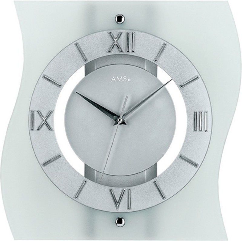 AMS Analog 32 cm X 30 cm Wall Clock  (Silver, With Glass, Standard)
