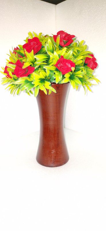 ART FLOW Red Rose Artificial Flower with Pot  (12.5 inch, Pack of 1, Flower with Basket)