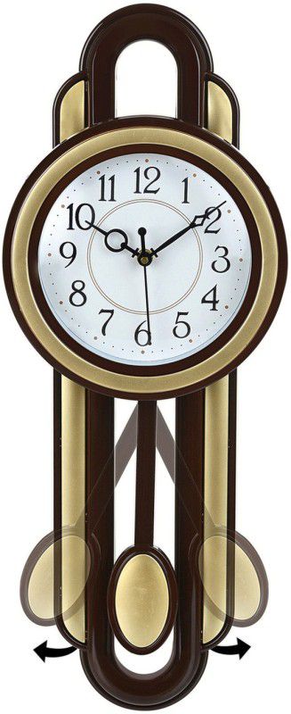 Att'z Analog 52 cm X 20 cm Wall Clock  (Gold, With Glass, Pendulum)