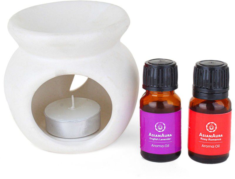 Asian Aura Ceramic Aroma T-Light Diffuser with 2 10 ML Aroma Oil and 1 Tea Light Candle Diffuser Set  (4 x 2.5 ml)