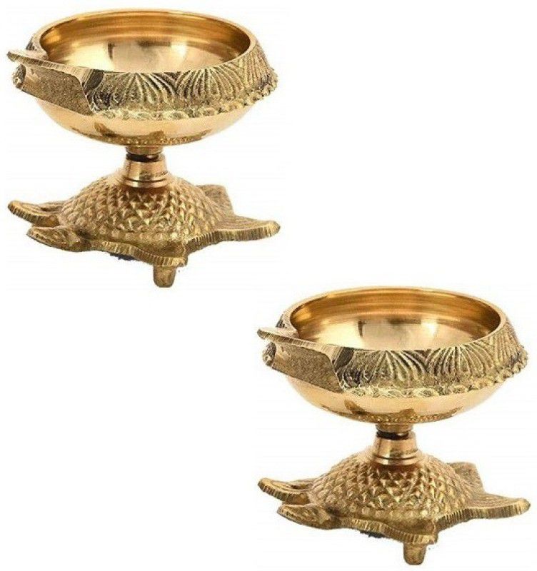 Utkarsh Pack Of 2 Pcs Brass Diwali Kuber Pedi with Turtle Stand (No 2 Regular Size ) Diya Oil / Ghee Lamp for Puja Purpose Brass (Pack of 2) Table Diya  (Height: 2.55 inch)