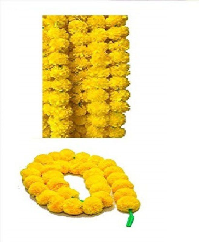 Utility World Yellow Marigold Artificial Flower  (50 inch, Pack of 5, Garlands)