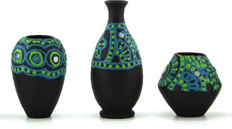 eKolhapuri Terracotta Vase  (3 inch, Black)