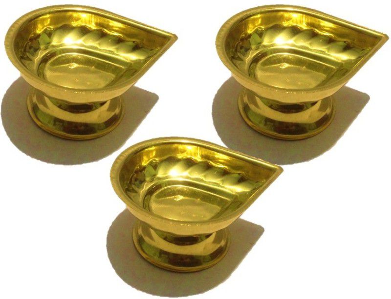 w3rocks Fancy Table Oil Lamp With Stand - Large and Light Weight Gift Brass (Pack of 3) Table Diya Set  (Height: 1.5 inch)