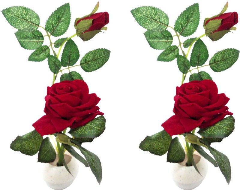 Aakriti Artificial Rose Flower Plastic With Pot (COMBO 2 PCS ) Plastic Flower Basket  (W: 17.7 cm x H: 27 cm x D: 12.7 cm)