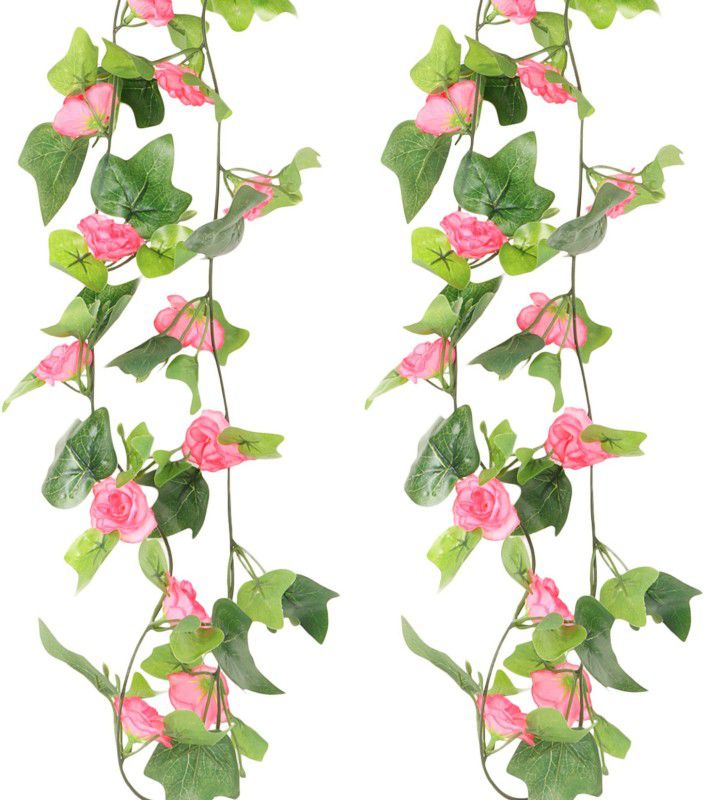 Pink, Green Rose Artificial Flower  (60 inch, Pack of 1)