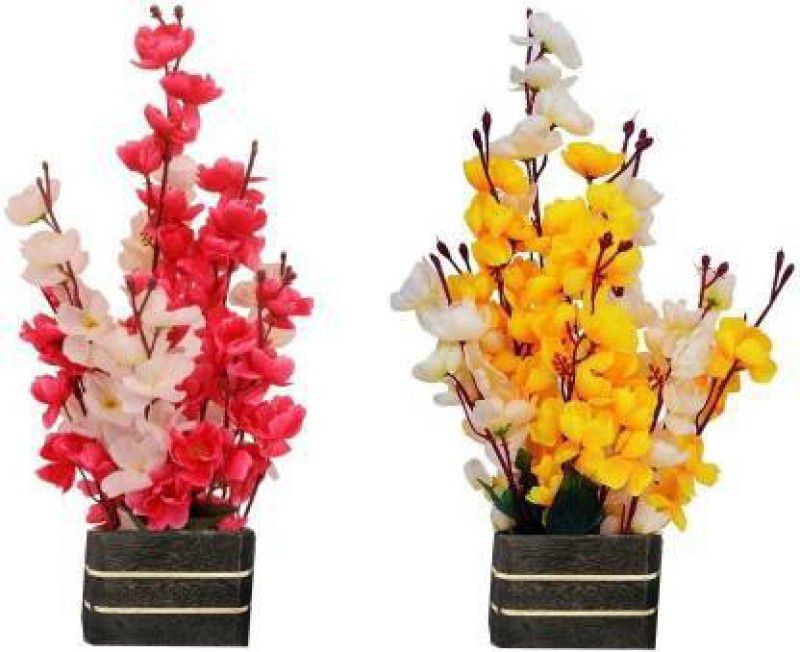 WhiteAsh Multicolor Orchids Artificial Flower with Pot  (9 inch, Pack of 16, Flower with Basket)