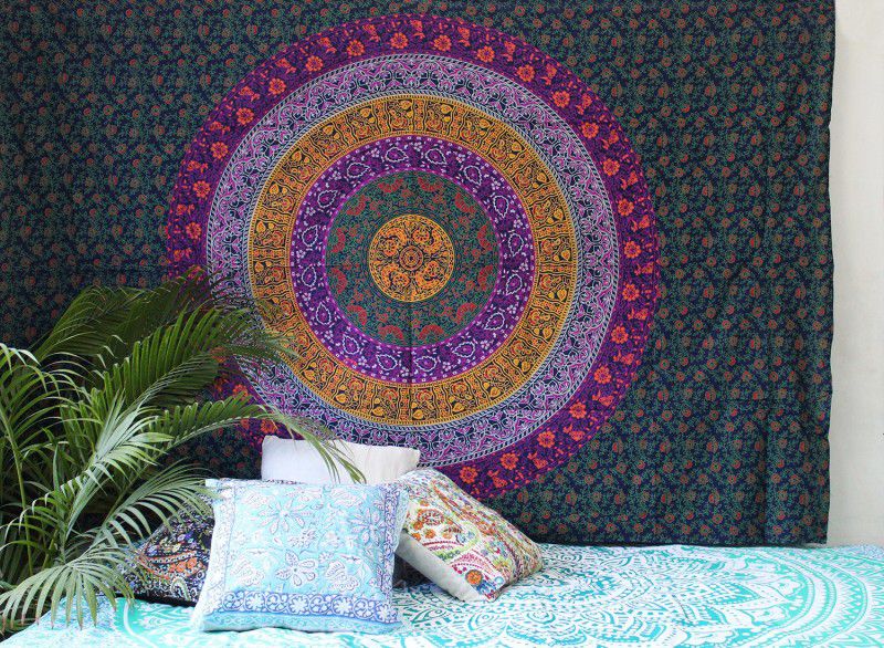 Craft Kala Mandala Multi Color Flag Tapestry  (Multicolor)