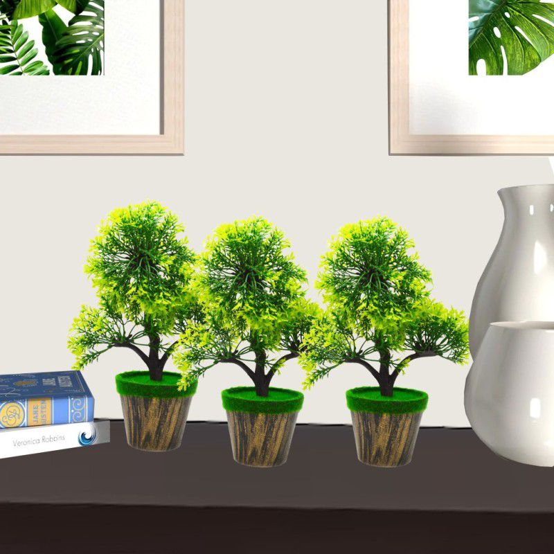 ME&YOU Table Decorative Beautiful Artificial Plant Bonsai Wild Artificial Plant with Pot  (25 cm, Green)