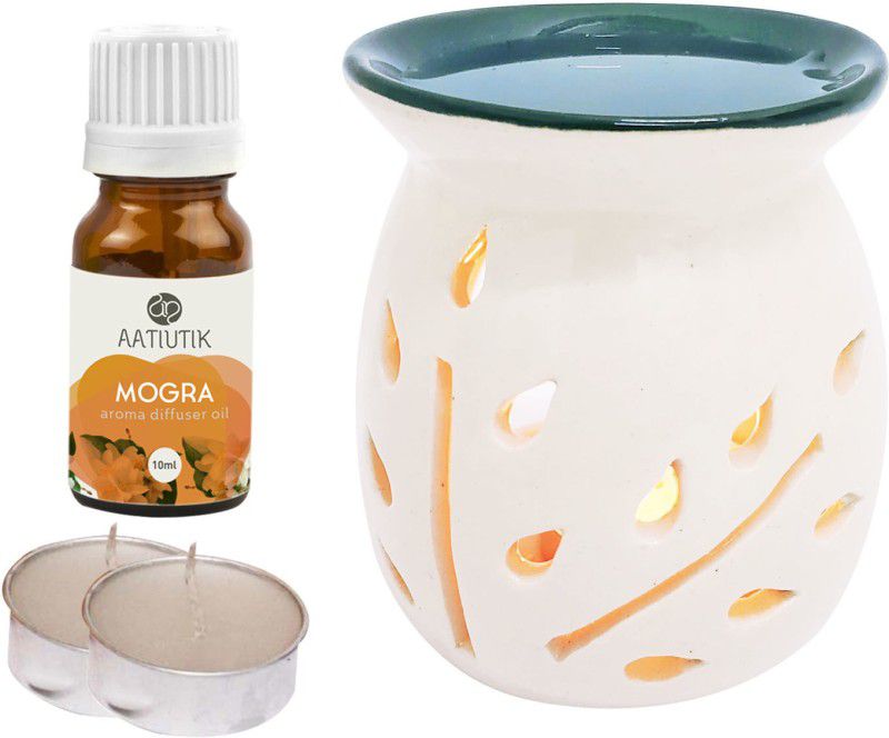 Aatiutik Mogra Aroma Oil with Ceramic Tlight Home Fragracne Air Freshener Aroma Diffuser Set  (4 x 2.5 ml)
