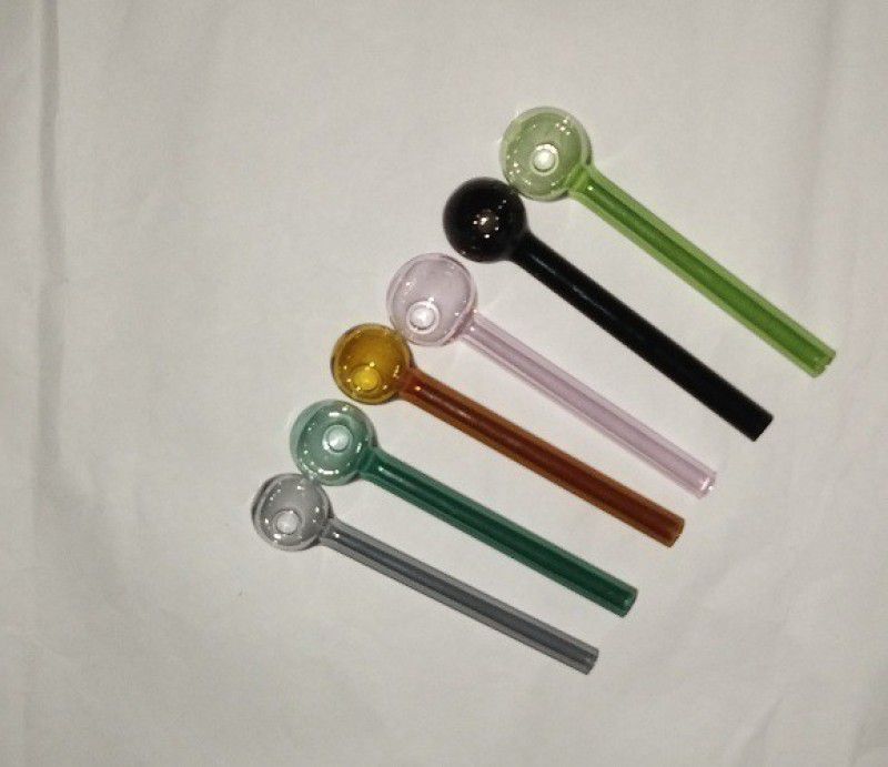 Hookah palace Black,LightGreen,Pink,Brown,Green,Grey Glass Oil Burner Pipe 4 inch pack of 6 Borosilicate Glass Inside Fitting Hookah Mouth Tip  (Black, Green, Pink, Brown, Green, Grey, Pack of 6)