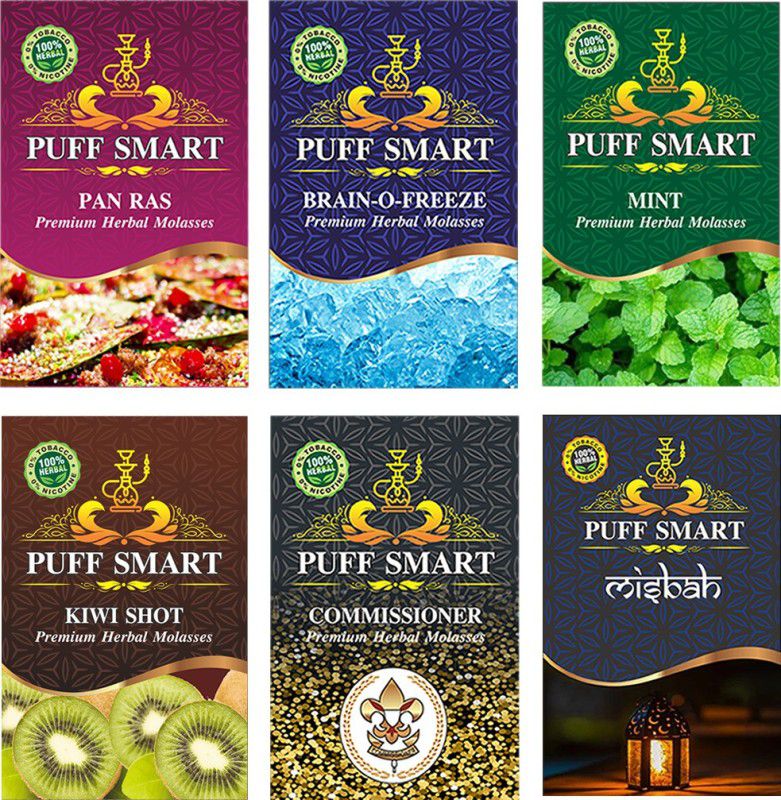 Premium Herbal Flavors Pan Ras, Brain-O-Freeze, Mint, Comm, Kiwi Shot, Misbah Hookah Flavor  (300 g, Pack of 6)