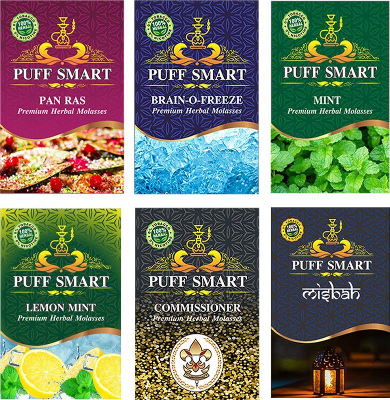 Premium Herbal Flavors Pan Ras, Brain-O-Freeze, Mint, Comm, Lemon Mint, Misbah Hookah Flavor  (300 g, Pack of 6)