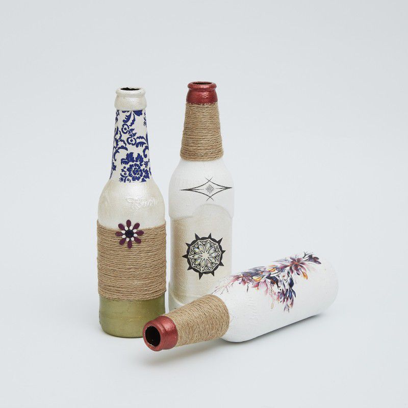 Mati Ke Laal Glass Bottle Art - Set of 3, Decorative Bottle  (Pack of 3)