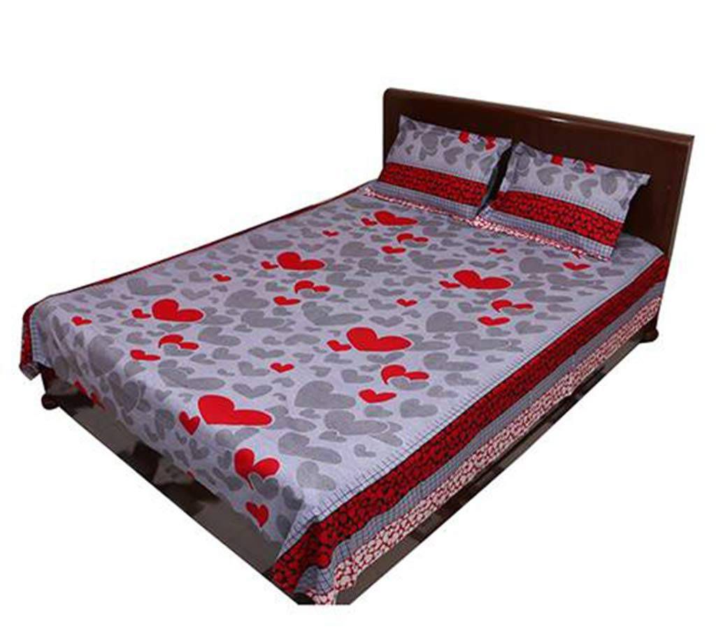 Heart printed single size bed sheet set 