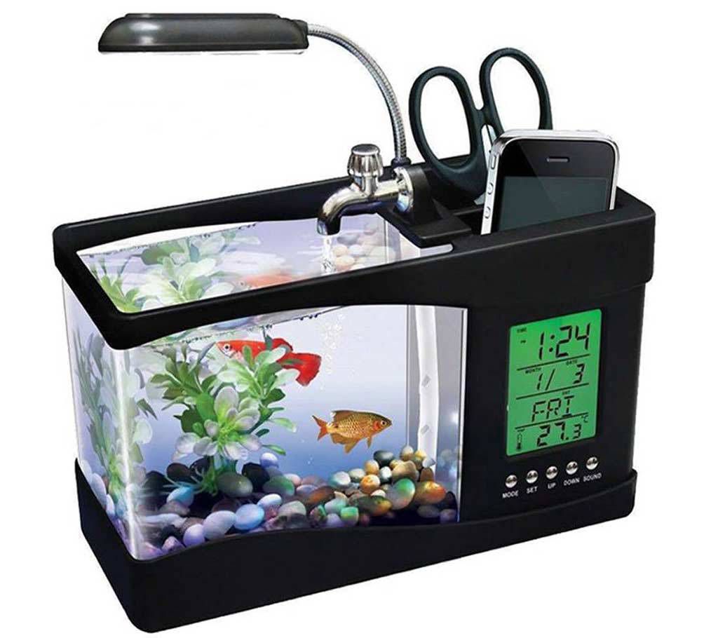 USB Desktop Mini Aquarium With LCD Clock  
