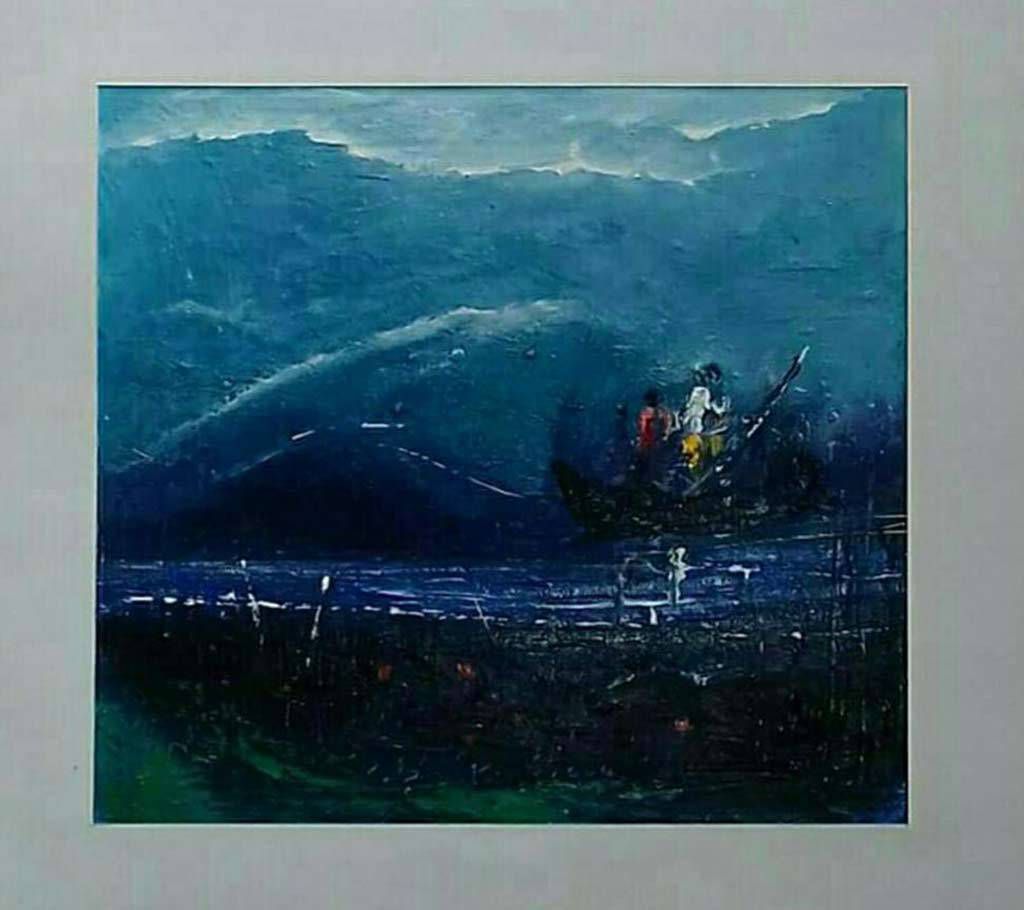 Hill side fishing painting by Salim Ahmed 