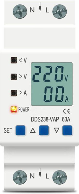 amiciSmart Over/Under Voltage, Over Current/Load Protection with Digital Energy Meter 63A, 230V DIN Rail Mounted Smart Device  (White)