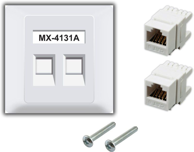 MX Dual Port Face Plate with Shutter & UTP CAT6 Keystone Jack 180° Extension Dock  (White)