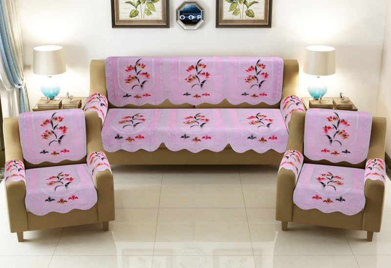croox Cotton Floral Sofa Cover  (Pink Pack of 12)
