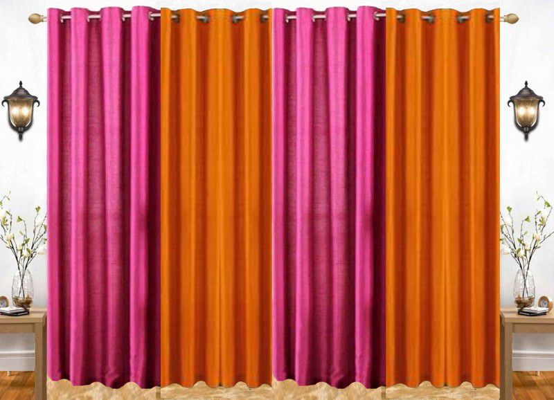 India Furnish 274 cm (9 ft) Polyester Semi Transparent Long Door Curtain (Pack Of 4)  (Plain, Dark Pink & Orange)