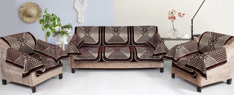 Nendle Velvet Geometric Sofa Cover  (Brown, Beige Pack of 12)
