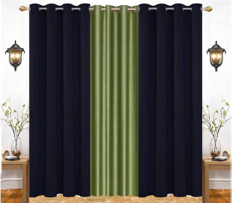 India Furnish 213 cm (7 ft) Polyester Semi Transparent Door Curtain (Pack Of 3)  (Plain, Green & Black)