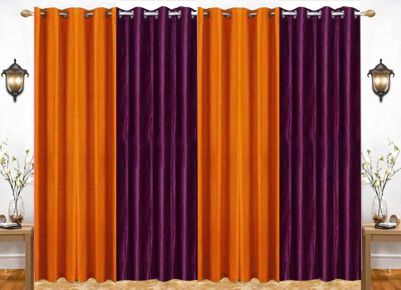 India Furnish 213 cm (7 ft) Polyester Semi Transparent Door Curtain (Pack Of 4)  (Plain, Wine & Orange)
