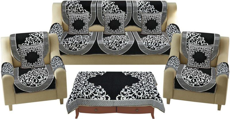 hargunz Cotton, Jacquard Abstract Sofa Cover  (Black Pack of 18)