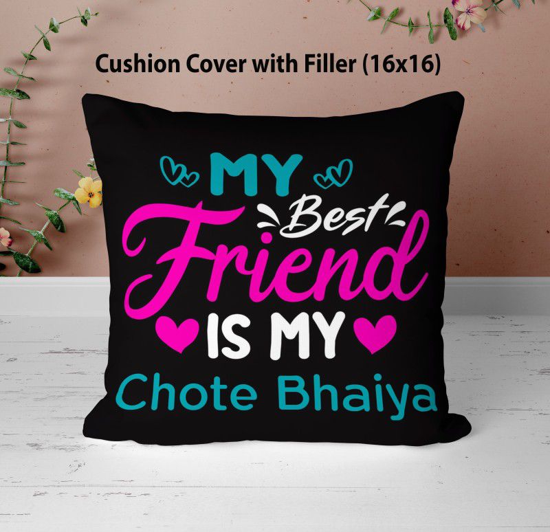 NH10 DESIGNS Chote Bhaiya Printed Cushion Pillow For Chote Bhaiya 16x16 inch MBFIM16CU1 32 Microfibre Solid Cushion Pack of 1  (Black)