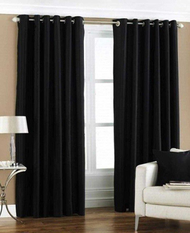182 cm (6ft) Window Curtain  (Black, Pack of 2)