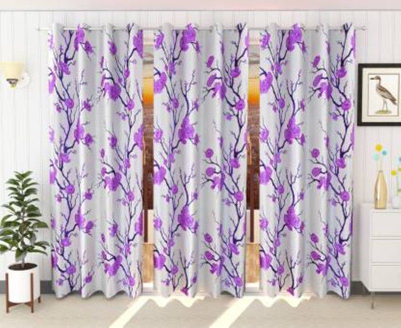 Galaxy Home Décor 214 cm (7 ft) Polyester Room Darkening Door Curtain (Pack Of 3)  (Printed, Purple)