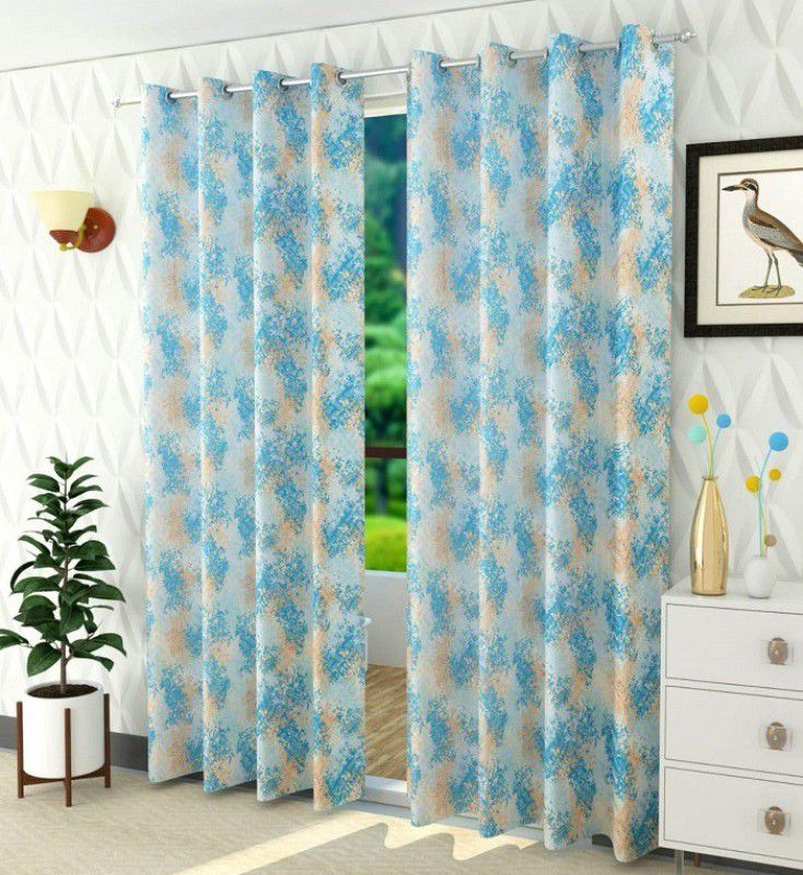 MSD Decor Hub 213 cm (7 ft) Polyester Semi Transparent Door Curtain (Pack Of 2)  (Printed, Blue)