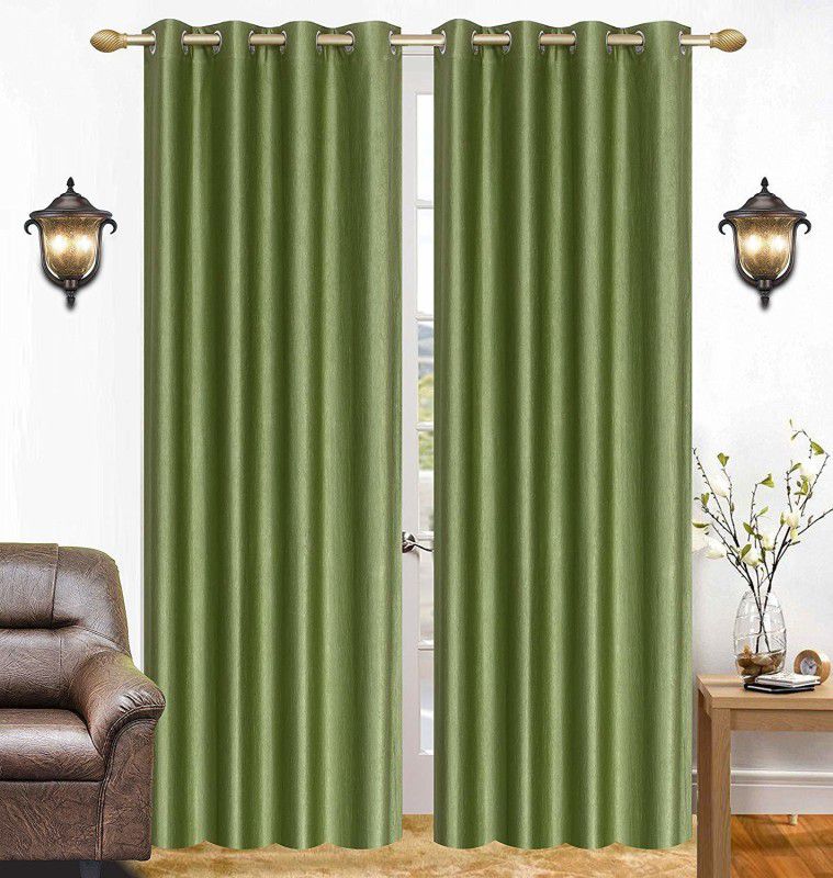 Home Utsav 153 cm (5 ft) Polyester Semi Transparent Window Curtain (Pack Of 2)  (Plain, Green)