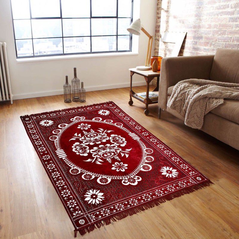 Home THE BEST Maroon Velvet Carpet  (150 cm, X 210 cm, Rectangle)