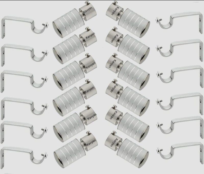 Kavyan Silver Curtain Rods, Curtain Hooks, Curtain Rings, Rod Rail Bracket, Curtain Knobs  (Pack of 12)