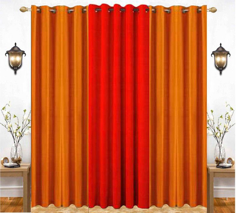 India Furnish 213 cm (7 ft) Polyester Semi Transparent Door Curtain (Pack Of 3)  (Plain, Solid, Orange & Red)