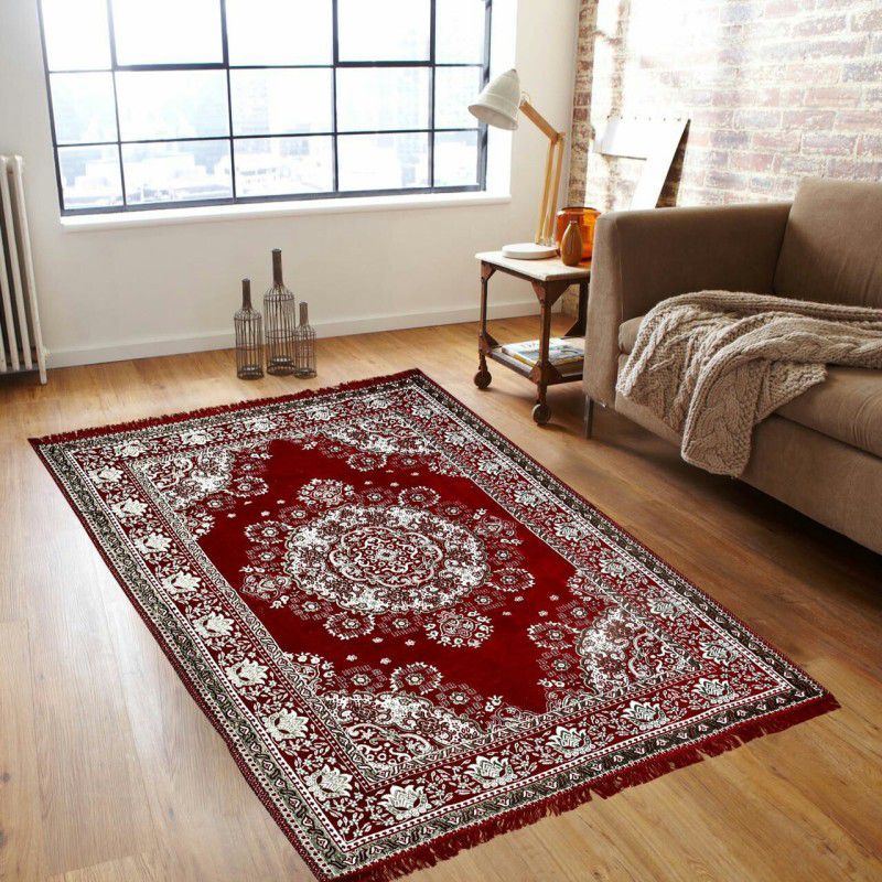 MR DHINGRA Maroon Cotton Carpet  (121 cm, X 183 cm, Rectangle)