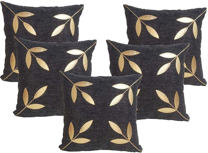 Vinayaka Fab Floral Cushions & Pillows Cover  (Pack of 5, 40 cm*40 cm, Black)