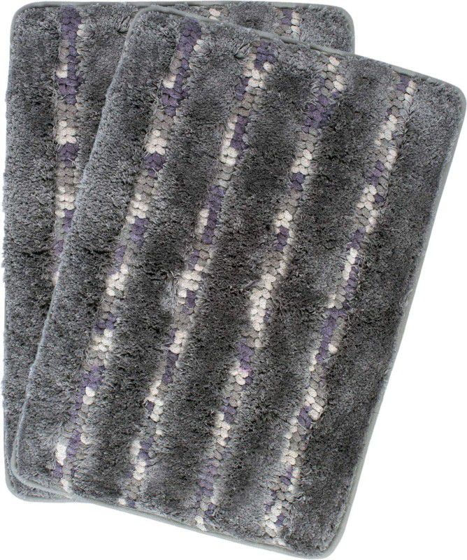 HOKiPO Microfiber Bathroom Mat  (Grey, Medium, Pack of 2)