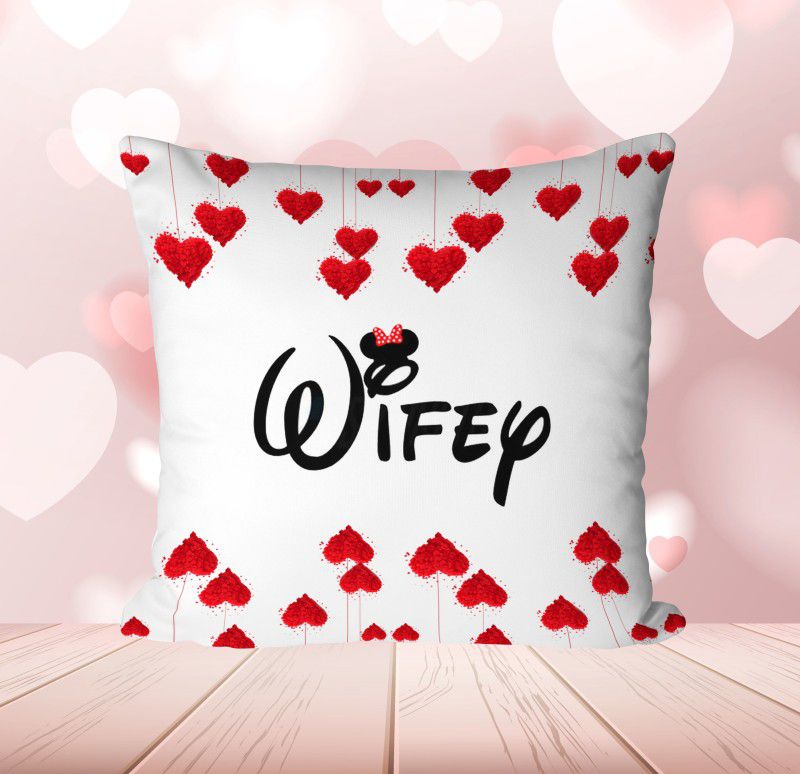 NH10 DESIGNS Wifey Printed Cushion Cover with Filler 12x12 Inch For Wife Gift - CPWTCU 16 Microfibre Solid Cushion Pack of 1  (White)