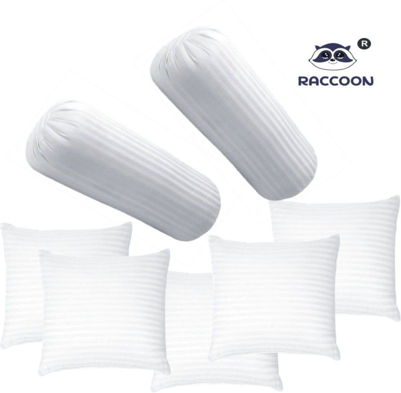 RACCOON Microfibre Stripes Bolster Pack of 7  (White)