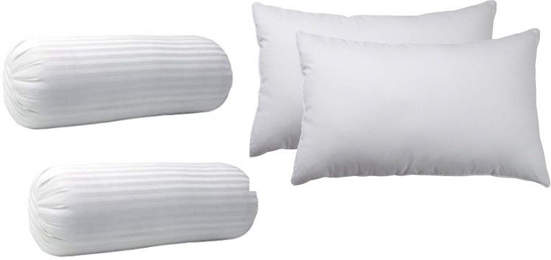 SILAK Cotton Solid Bolster Pack of 2  (White)