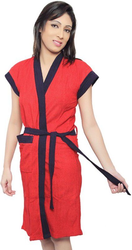 Superior Red-navy Free Size Bath Robe  (Bathrobe, For: Men & Women, Red-navy)